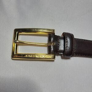 Jones NY Women's Dark Brown Split Leather Belt Sz Medium 1” Wide Brass Buckle